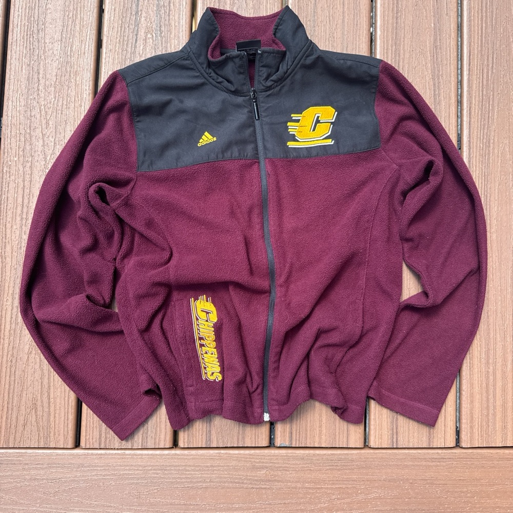 burgundy adidas central michigan zip up